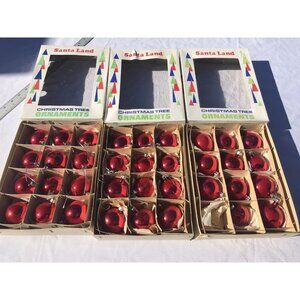Vtg 60s SANTA LAND 2” Mercury Glass Red Christmas Tree Ornaments 3 Boxed Set Lot